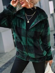 Women's Vintage Aztec Check Fleece Sweatshirt Jacket - Image 2
