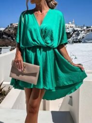 Women's Dresses Loose V-Neck Short Sleeve Mini Dress - Image 2