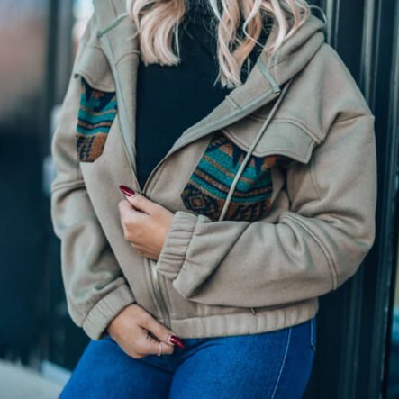 Vintage Western Aztec Fleece Zip Up Hoodie Jacket