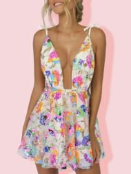 Women's Dresses V-Neck Open Back Sequins Lace-Up Mini Dress - Image 7